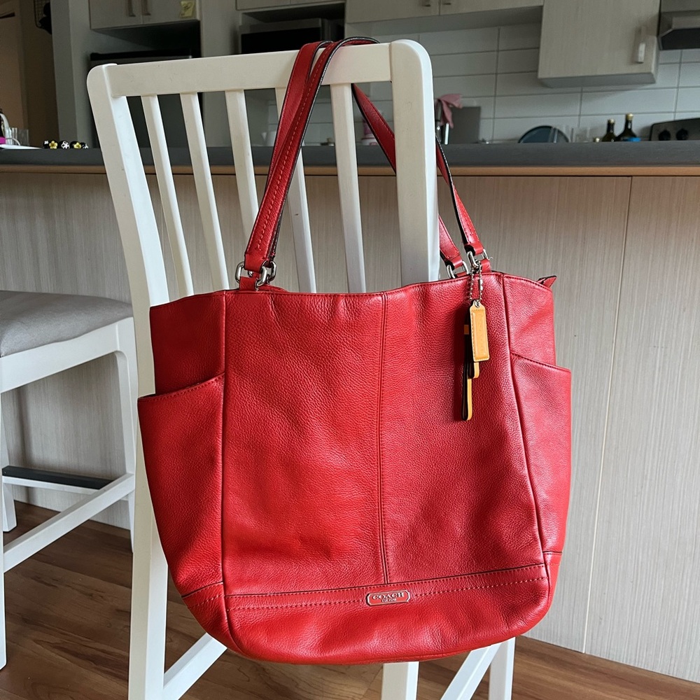 Coach Red Leather Tote Bag